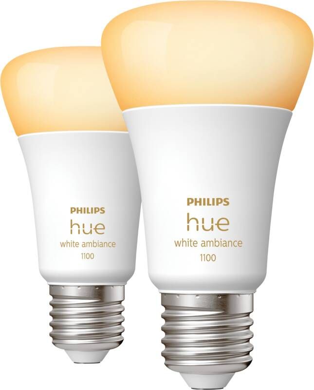 Philips Hue standaardlamp E27 Lichtbron warm tot koelwit licht 2-pack 1100lm Bluetooth