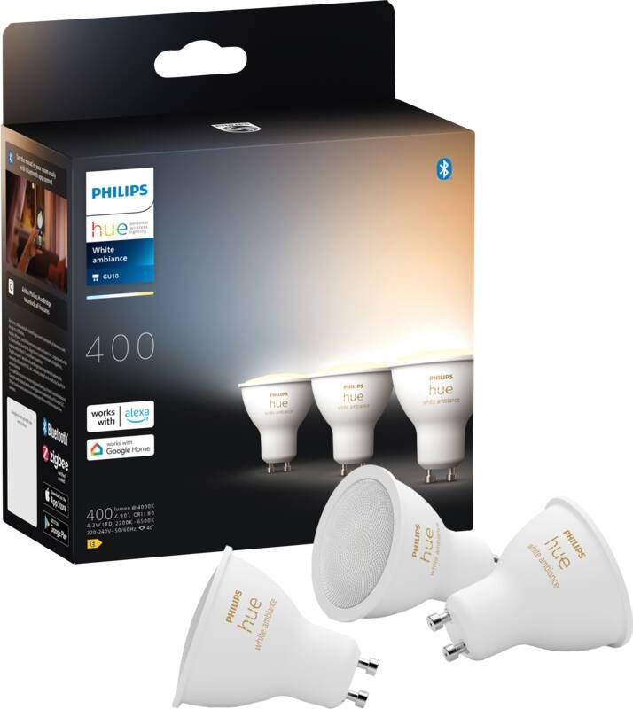 Philips Hue Slimme Lichtbron GU10 Spot warm tot koelwit licht 3-pack Bluetooth