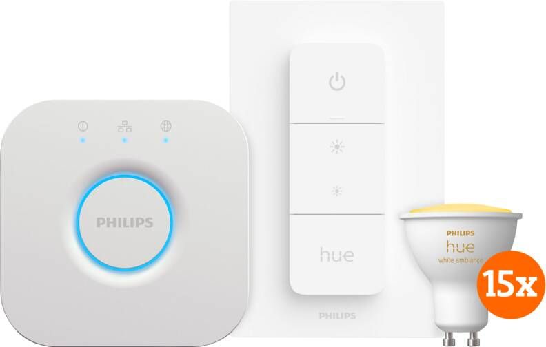 Philips Hue White Ambiance Starter Pack GU10 met 15 lampen dimmer + Bridge