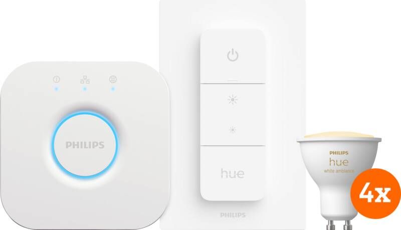 Philips Hue White Ambiance Starter Pack GU10 met 4 lampen dimmer + Bridge