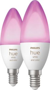 Philips Hue Kaarslamp Lichtbron E14 Duopack wit en gekleurd licht 5 2W Bluetooth 2 Stuks