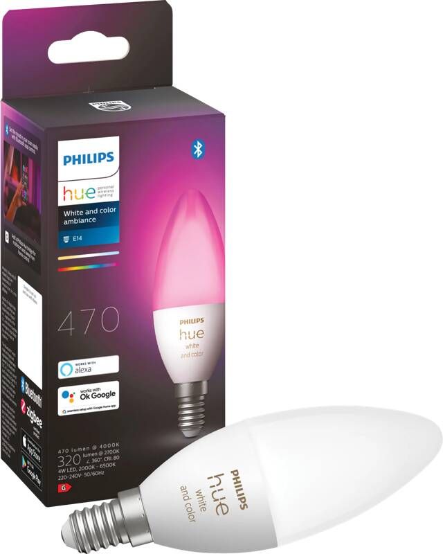 Philips Hue kaarslamp wit en gekleurd licht 1-pack E14