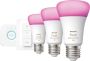 Philips Hue starterspakket E27 Lichtbron met Bridge en 1 Dimmer Switch White and Color Ambiance 3 x 9W Bluetooth - Thumbnail 1