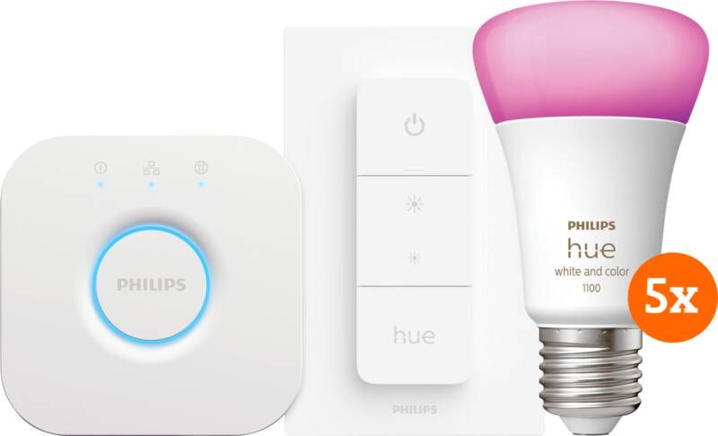 Philips Hue White & Color Starter 5-Pack E27 + dimmer