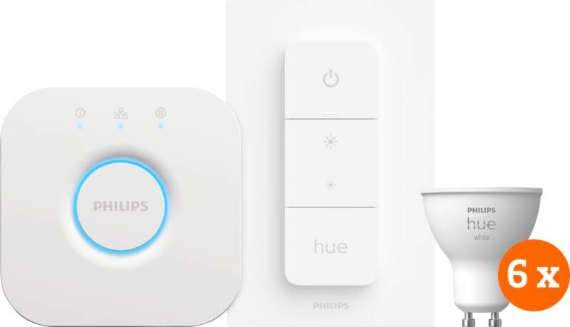 Philips Hue White Starter Pack GU10 met 6 lampen dimmer + Bridge