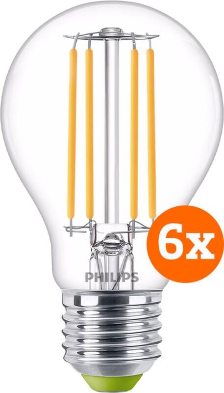 Philips LED Filament lamp 2 3W E27 warm wit licht 6-pack