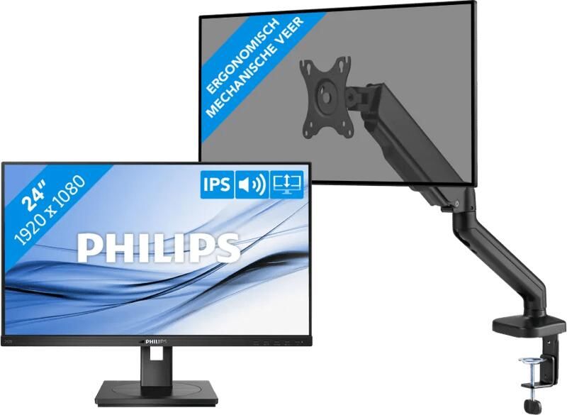 Philips 242B1G 00 + BlueBuilt Monitorarm Mechanische Veer voor 1 Monitor