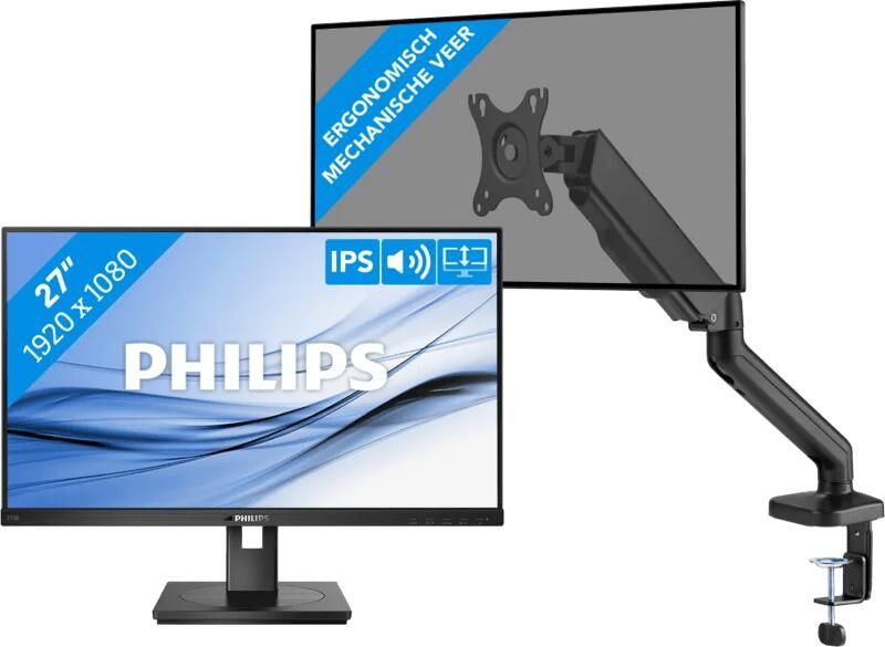 Philips 272B1G 00 + BlueBuilt Monitorarm Gasveer voor 1 Monitor