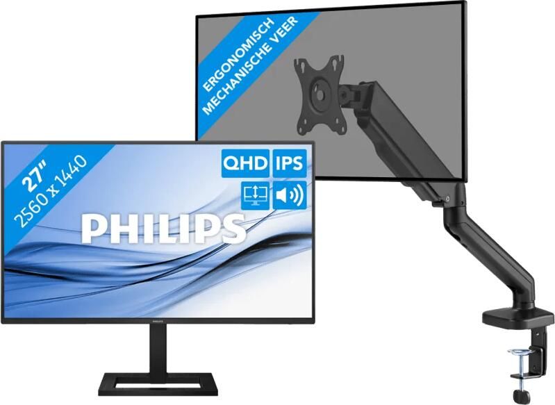 Philips 27E1N1600AE 00 + BlueBuilt Monitorarm Gasveer voor 1 Monitor