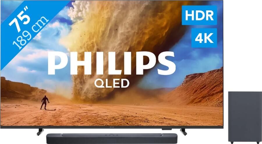 Philips 75" PUS7800 QLED 4K (2025) + JBL Bar 2.1 Deep Bass M2 Zwart