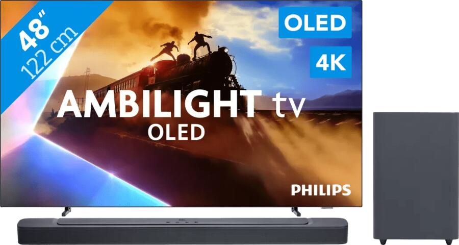 Philips Ambilight 48'' OLED760 4K (2025) + JBL Bar 2.1 Deep Bass MK2 Zwart