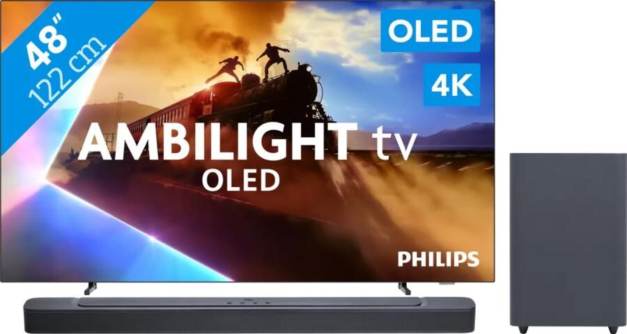 Philips Ambilight 48'' OLED760 4K (2025) + JBL Bar 2.1 Deep Bass M2 Zwart