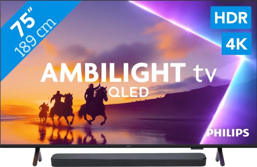 Philips Ambilight 75" PUS8500 QLED 4K (2025) + JBL Bar 300 MK2 Zwart