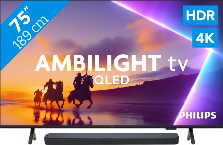 Philips Ambilight 75" PUS8500 QLED 4K (2025) + JBL Bar 300 M2 Zwart