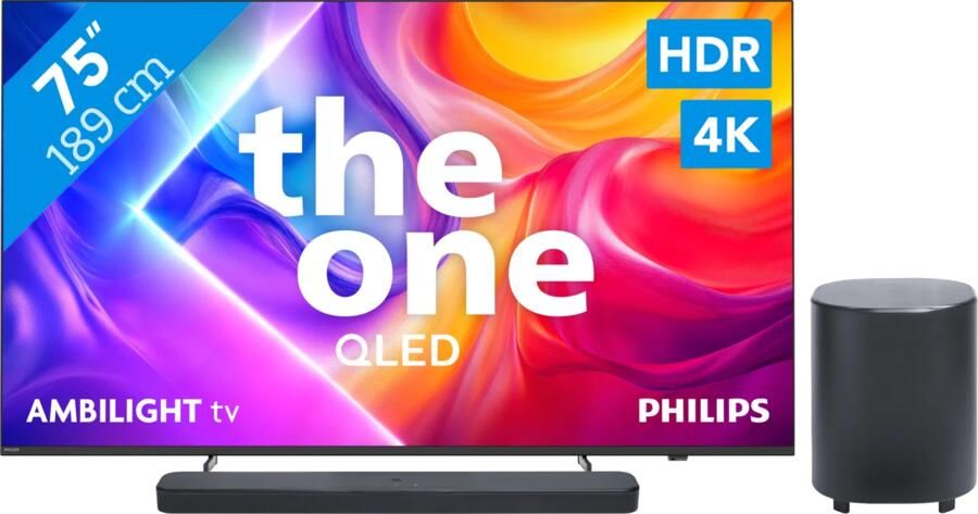 Philips Ambilight 75" PUS9000 QLED 4K (2025) + JBL Bar 500 M2 Zwart