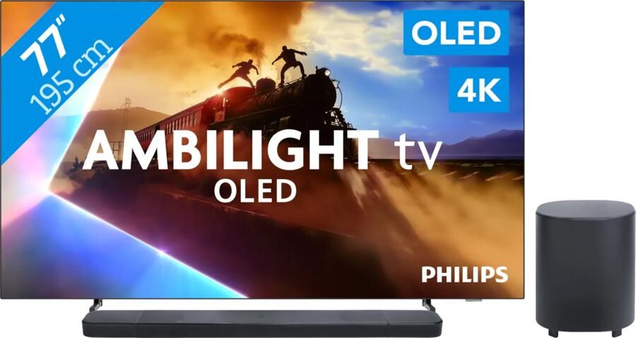 Philips Ambilight 77'' OLED760 4K (2025) + JBL Bar 1000 M2 Zwart