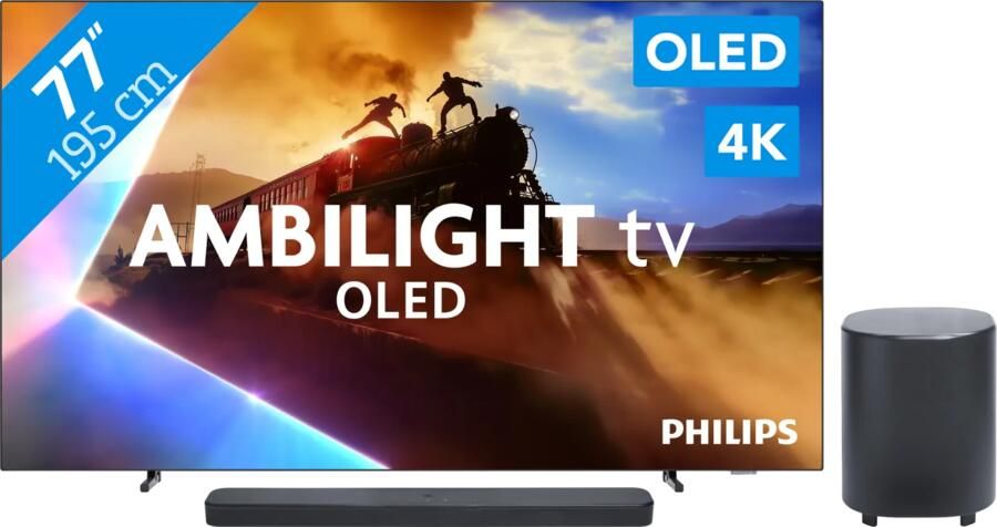 Philips Ambilight 77'' OLED760 4K (2025) + JBL Bar 500 M2 Zwart