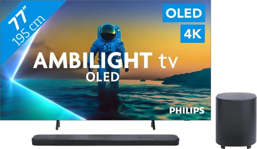 Philips Ambilight 77'' OLED810 4K (2025) + JBL Bar 1000 M2 Zwart