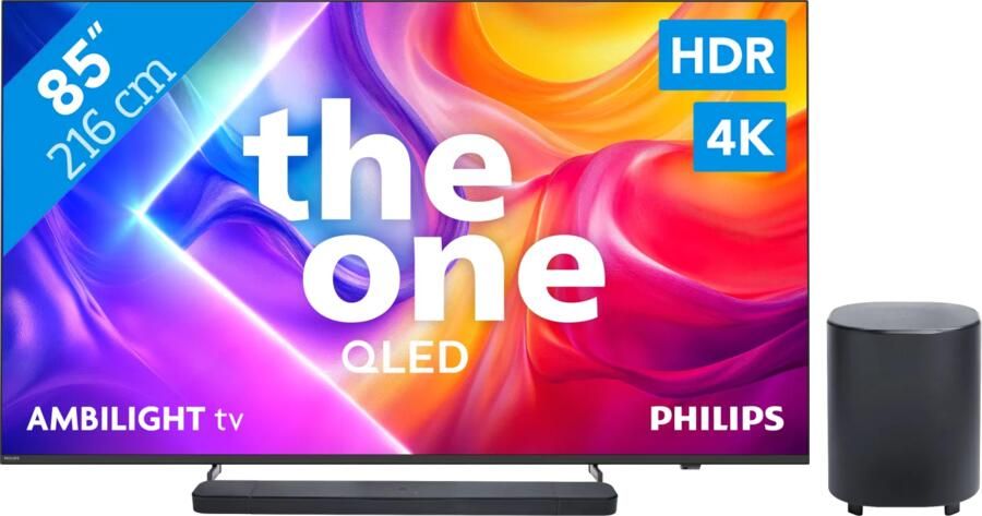 Philips Ambilight 85" PUS9000 QLED 4K (2025) + JBL Bar 800 M2 Zwart