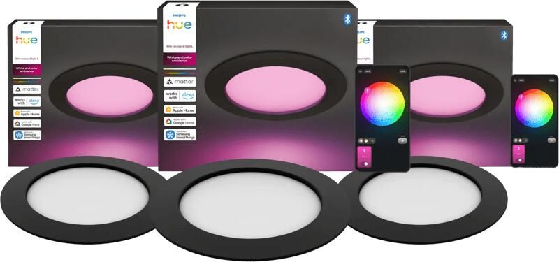 Philips Hue Inbouwspot Slim 3-Pack White and Color 170mm Zwart