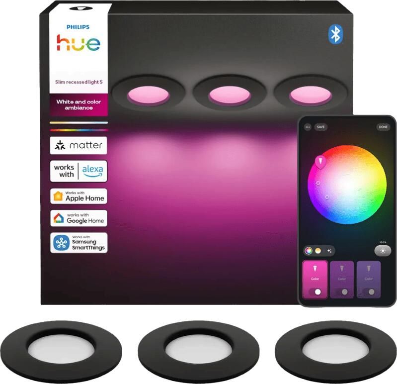 Philips Hue Inbouwspot Slim 3-Pack White and Color 90mm Zwart