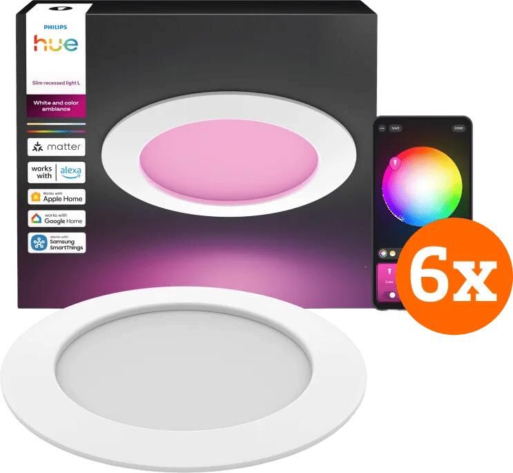 Philips Hue Inbouwspot Slim 6-Pack White and Color 170mm Wit