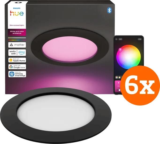 Philips Hue Inbouwspot Slim 6-Pack White and Color 170mm Zwart