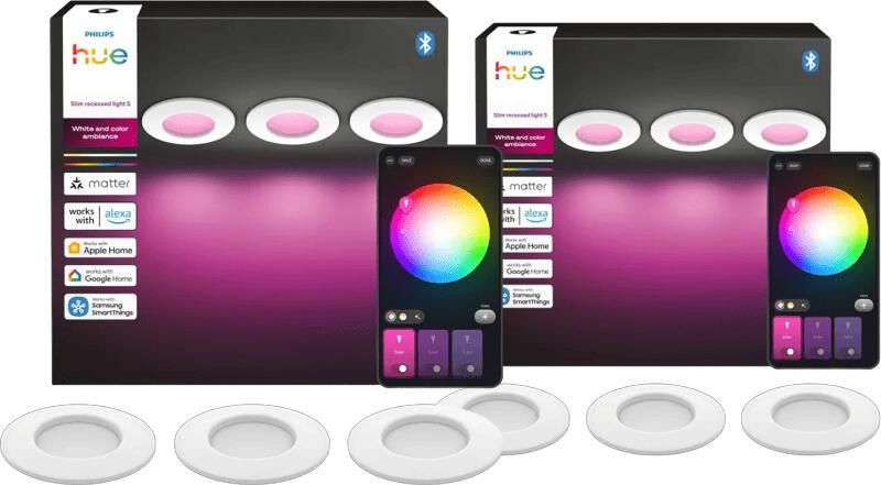 Philips Hue Inbouwspot Slim 6-Pack White and Color 90mm Wit