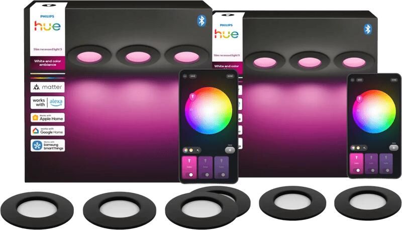 Philips Hue Inbouwspot Slim 6-Pack White and Color 90mm Zwart