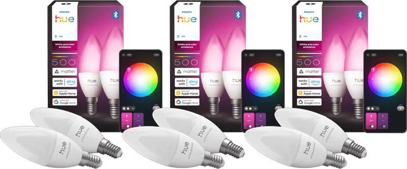 Philips Hue Kaarslamp White and Color E14 6-Pack
