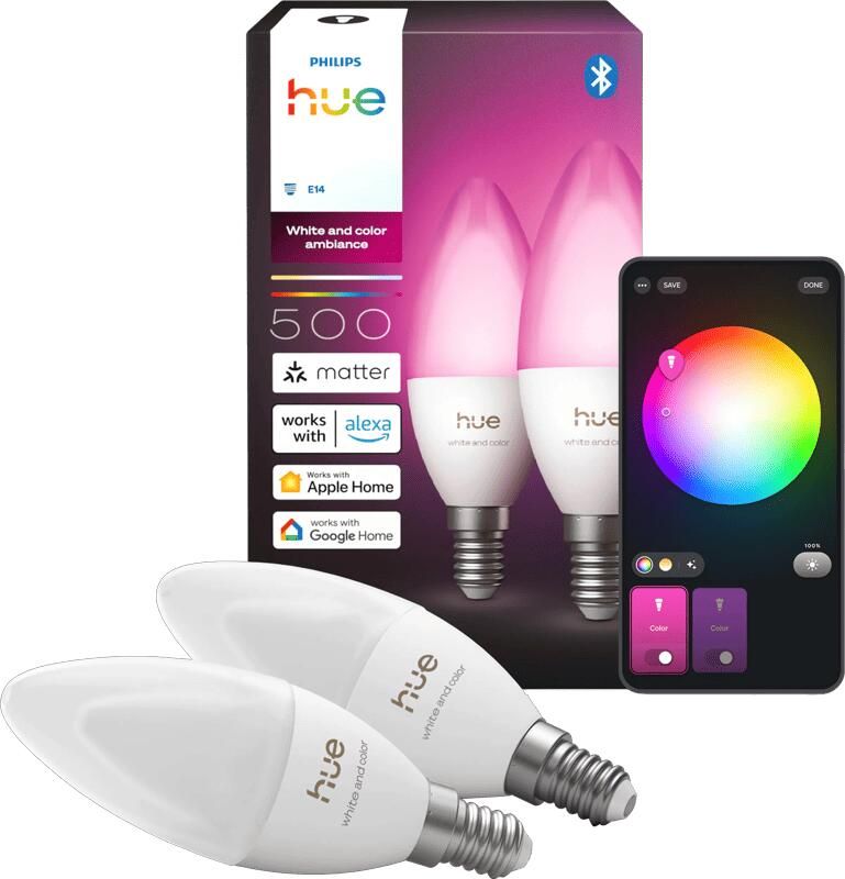 Philips Hue Kaarslamp White and Color E14 Duo Pack