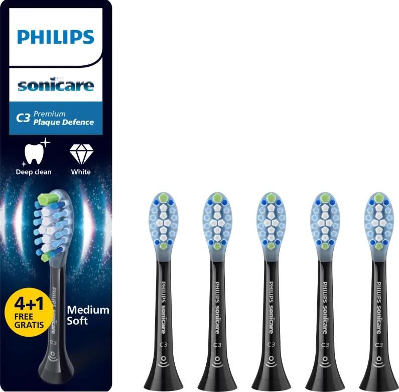 Philips Sonicare Premium Plague Defence – Opzetborstels voor Elektrische Tandenborstel – Zwart – 4+1 Verpakking HX9045 88
