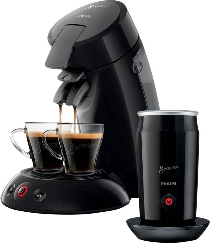 Philips Senseo Original HD6553 65 Koffiepadmachine met melkopschuimer en voucher koffiepads Zwart