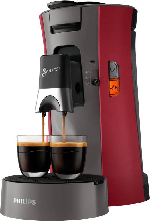 Philips Senseo Select CSA230 90 Koffiepadmachine voor max 2 Kopjes Koffie Exclusief Koffiepads Dieprood Kasjmiergrijs
