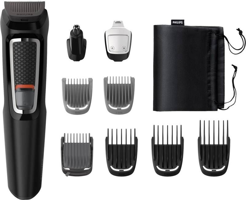 Philips Tondeuse MG3740 15 9-in-1 voor gezicht en haren zelfslijpende edelstalen mesjes nat afneembare opzetstukken