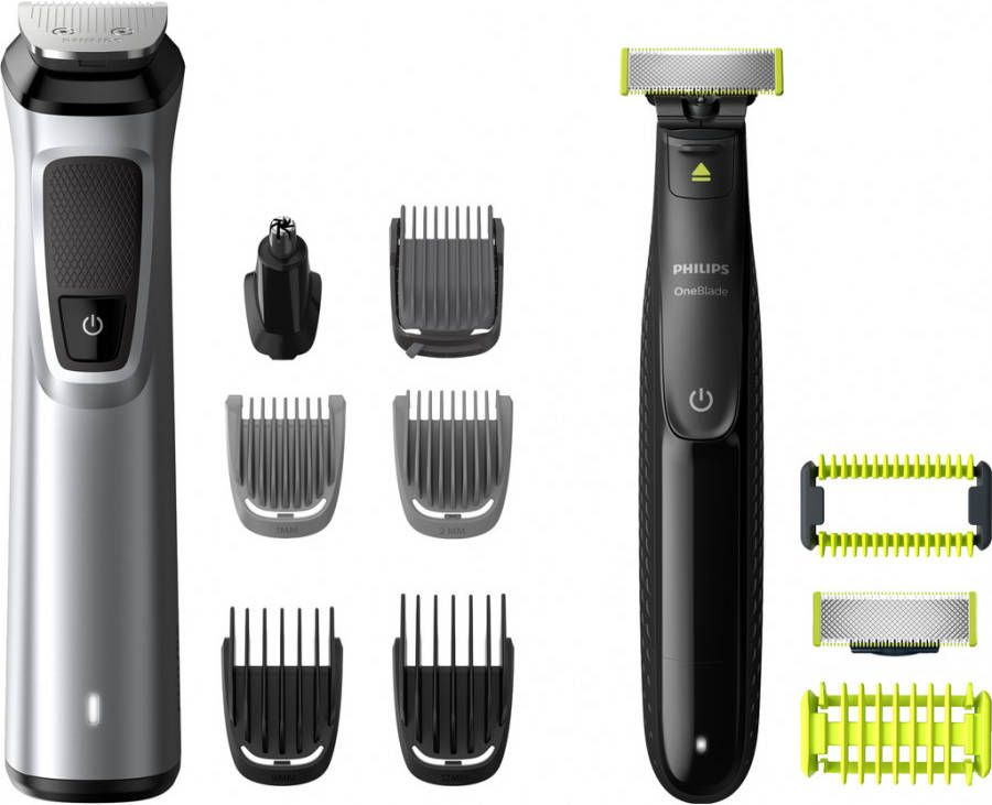 Philips Tondeuse MG9710 90 Multigroom Series 9000 & OneBlade Face+Body 12-in-1-premium-trimset (set)