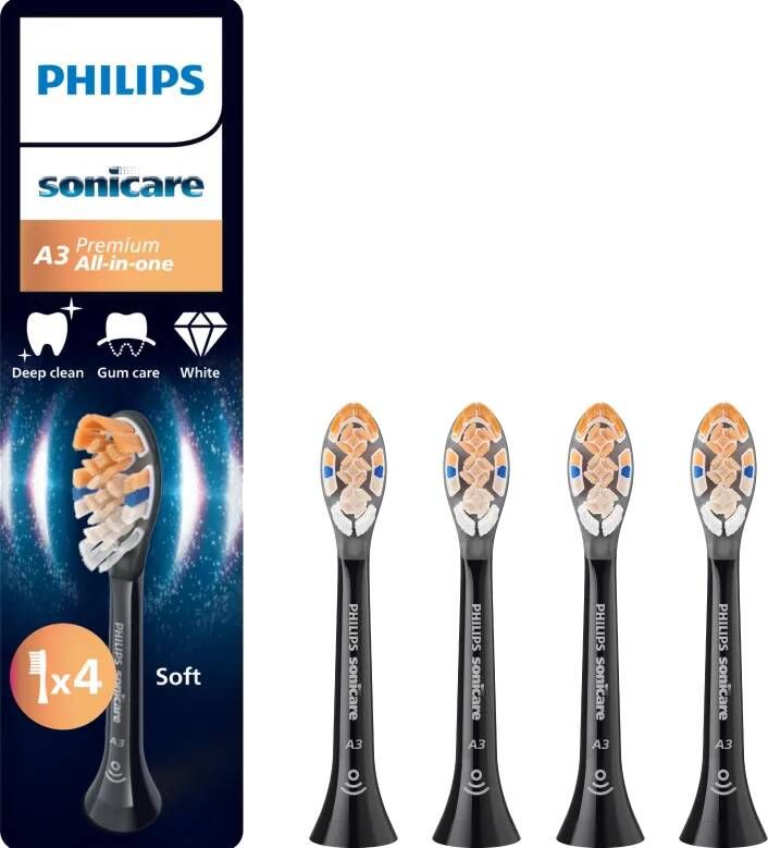 Philips Sonicare Premium All-in-One – Opzetborstels voor Elektrische Tandenborstel – Zwart – Verpakking van 4 HX9094 88