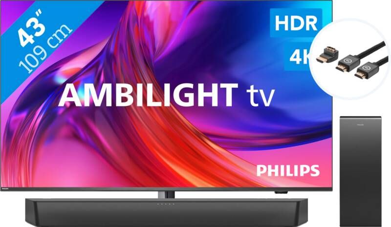 Philips The One 43PUS8808 Ambilight (2023) + Soundbar + Hdmi kabel