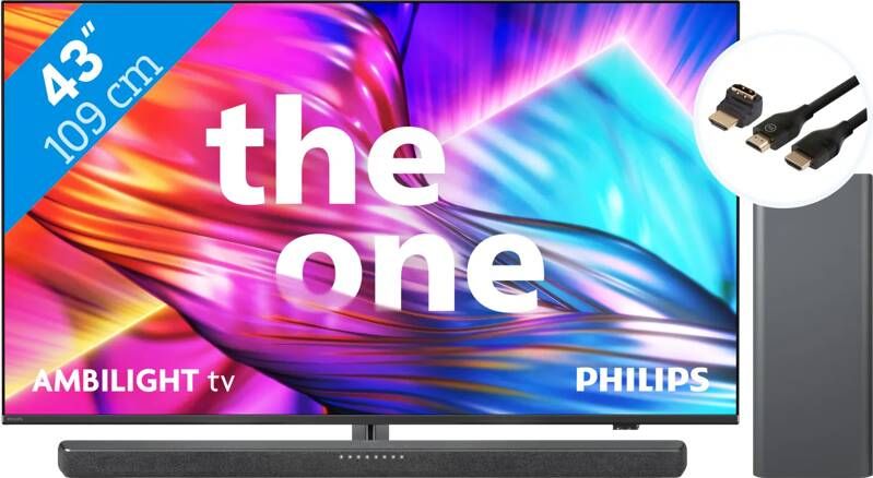 Philips The One 43PUS8909 Ambilight (2024) + Soundbar + Hdmi kabel