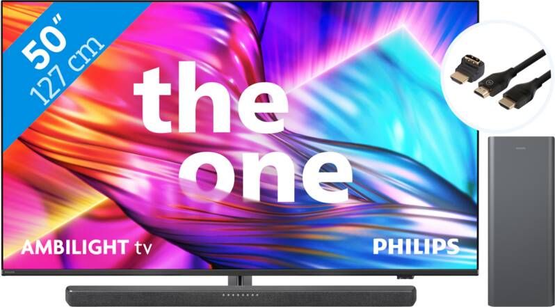 Philips The One 50PUS8909 Ambilight (2024) + Soundbar + Hdmi kabel