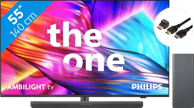 Philips The One 55PUS8909 Ambilight (2024) + Soundbar + Hdmi kabel