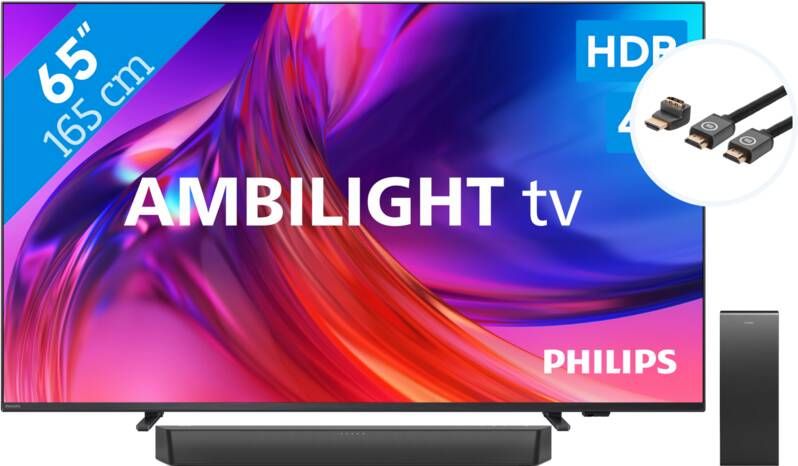 Philips The One 65PUS8508 Ambilight (2023) + Soundbar + Hdmi kabel