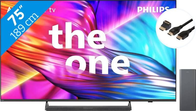 Philips The One 75PUS8909 Ambilight (2024) + Soundbar + Hdmi kabel