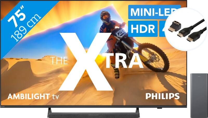 Philips The Xtra 75PML9009 QD Mini-led (2024) + TAB6309 + BlueBuilt HDMI kabel