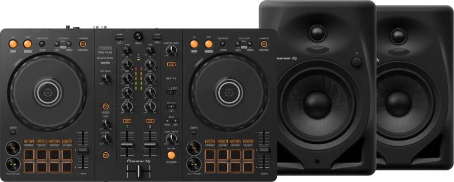 Pioneer DJ DDJ-FLX4 + DJ DM-50D Zwart