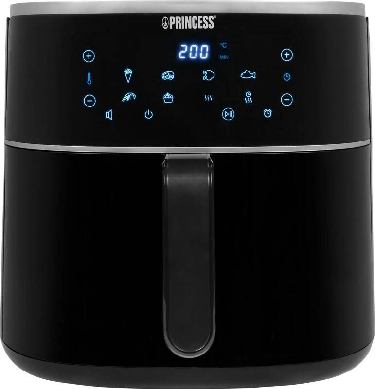 Princess Digitale Airfryer XXL 182254 Heteluchtfriteuse Inclusief in hoogte verstelbaar Grillrack Groot 8 Liter Digital Touchscreen 8 Automatische Programma's 1800W Zwart