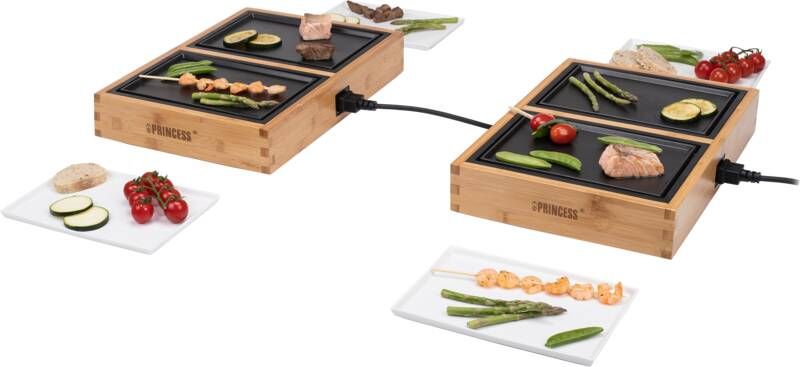 Princess Dinner4all Pure 104040 – Gourmetstel Teppanyaki Grill & Bakplaat 2 meter snoer 4 personen Bamboe Uit te breiden tot 10 personen