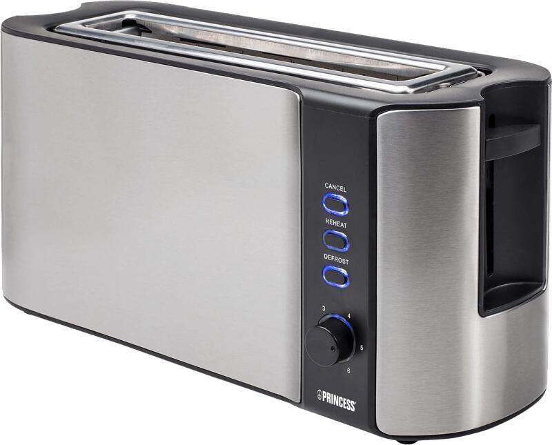 Princess Broodrooster 142353 – Extra lange sleuf – Ontdooi- en verwarmfunctie 1000W RVS
