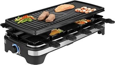 Princess Gourmetstel XL 162650 Raclette 10 personen Grill & Bakplaat Groot 49x21cm 2 meter snoer Regelbare thermostaat 1500W Zwart 10 pannetjes