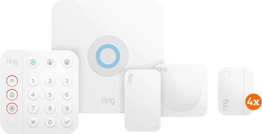 Ring Alarmsysteem met 4 magneetcontacten en 1 bewegingssensor